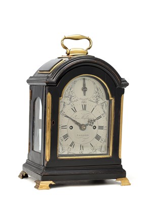 Lot JOHN WIGHTWICK, LONDON. A RARE GEORGE III MINIATURE EBONISED TRIPLE PAD TOP VERGE BRACKET CLOCK