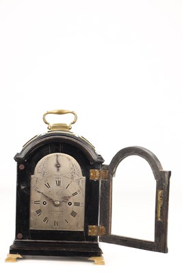 Lot JOHN WIGHTWICK, LONDON. A RARE GEORGE III MINIATURE EBONISED TRIPLE PAD TOP VERGE BRACKET CLOCK