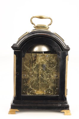Lot JOHN WIGHTWICK, LONDON. A RARE GEORGE III MINIATURE EBONISED TRIPLE PAD TOP VERGE BRACKET CLOCK