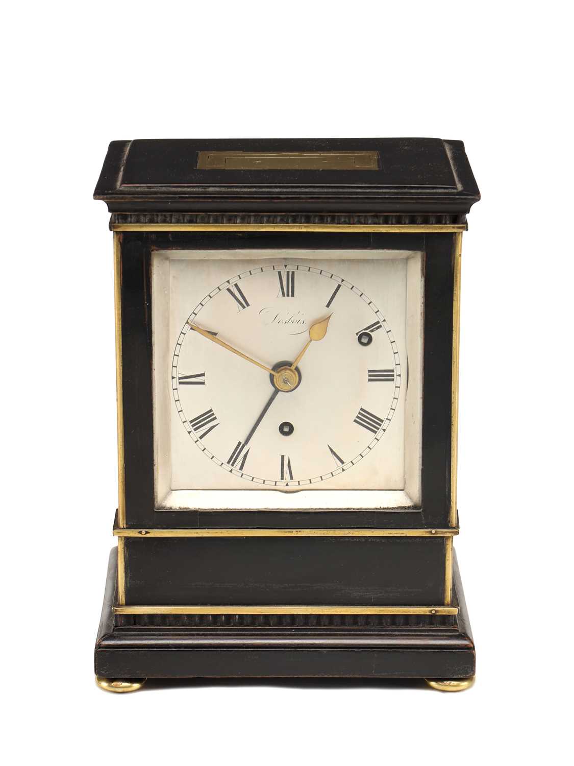 Lot DESBOIS, LONDON, A SMALL EBONISED LIBRARY CLOCK WITH ALARM, CIRCA 1810