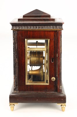 Lot DWERRIHOUSE & CARTER, LONDON. A REGENCY MINIATURE ROSEWOOD AND BRASS INLAID LIBRARY MANTEL CLOCK