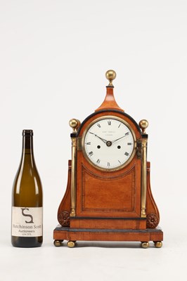 Lot EDWARD HARLEY, LONDON. A GEORGE III SATINWOOD DOUBLE FUSEE BRACKET CLOCK WITH ORMOLU QUARTER COLUMNS