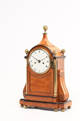 Lot EDWARD HARLEY, LONDON. A GEORGE III SATINWOOD DOUBLE FUSEE BRACKET CLOCK WITH ORMOLU QUARTER COLUMNS