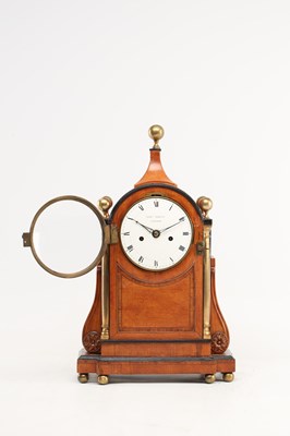 Lot EDWARD HARLEY, LONDON. A GEORGE III SATINWOOD DOUBLE FUSEE BRACKET CLOCK WITH ORMOLU QUARTER COLUMNS