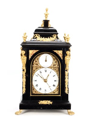 Lot MARRIOTT, LONDON. A MINIATURE GEORGE III ORMOLU MOUNTED QUARTER CHIMING VERGE BRACKET CLOCK