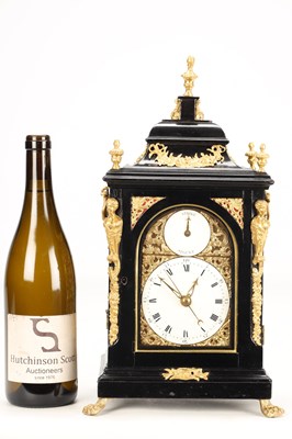 Lot MARRIOTT, LONDON. A MINIATURE GEORGE III ORMOLU MOUNTED QUARTER CHIMING VERGE BRACKET CLOCK