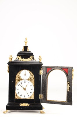 Lot MARRIOTT, LONDON. A MINIATURE GEORGE III ORMOLU MOUNTED QUARTER CHIMING VERGE BRACKET CLOCK