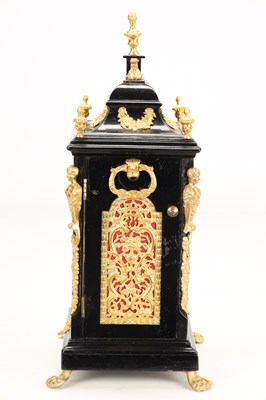 Lot MARRIOTT, LONDON. A MINIATURE GEORGE III ORMOLU MOUNTED QUARTER CHIMING VERGE BRACKET CLOCK