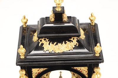 Lot MARRIOTT, LONDON. A MINIATURE GEORGE III ORMOLU MOUNTED QUARTER CHIMING VERGE BRACKET CLOCK