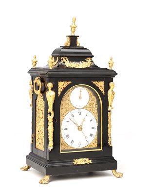Lot MARRIOTT, LONDON. A MINIATURE GEORGE III ORMOLU MOUNTED QUARTER CHIMING VERGE BRACKET CLOCK
