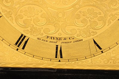 Lot PAYNE & CO., LONDON. A MID 19TH CENTURY EBONISED DOUBLE FUSEE QUARTER CHIMING BRACKET CLOCK