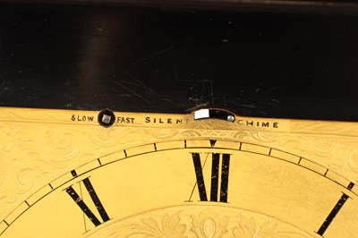 Lot PAYNE & CO., LONDON. A MID 19TH CENTURY EBONISED DOUBLE FUSEE QUARTER CHIMING BRACKET CLOCK