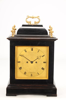 Lot PAYNE & CO., LONDON. A MID 19TH CENTURY EBONISED DOUBLE FUSEE QUARTER CHIMING BRACKET CLOCK
