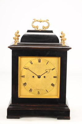 Lot PAYNE & CO., LONDON. A MID 19TH CENTURY EBONISED DOUBLE FUSEE QUARTER CHIMING BRACKET CLOCK