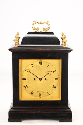 Lot PAYNE & CO., LONDON. A MID 19TH CENTURY EBONISED DOUBLE FUSEE QUARTER CHIMING BRACKET CLOCK