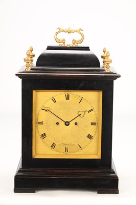 Lot PAYNE & CO., LONDON. A MID 19TH CENTURY EBONISED DOUBLE FUSEE QUARTER CHIMING BRACKET CLOCK