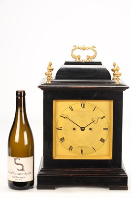 Lot PAYNE & CO., LONDON. A MID 19TH CENTURY EBONISED DOUBLE FUSEE QUARTER CHIMING BRACKET CLOCK