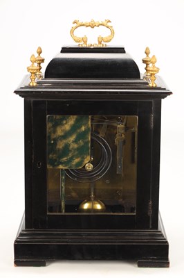 Lot PAYNE & CO., LONDON. A MID 19TH CENTURY EBONISED DOUBLE FUSEE QUARTER CHIMING BRACKET CLOCK