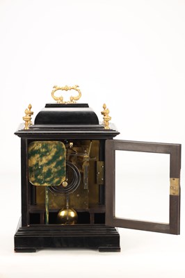 Lot PAYNE & CO., LONDON. A MID 19TH CENTURY EBONISED DOUBLE FUSEE QUARTER CHIMING BRACKET CLOCK