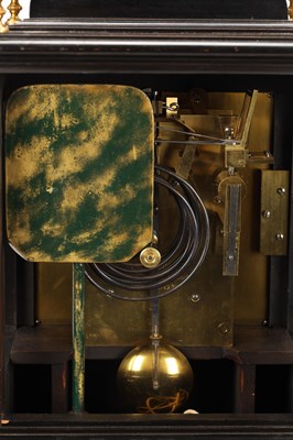 Lot PAYNE & CO., LONDON. A MID 19TH CENTURY EBONISED DOUBLE FUSEE QUARTER CHIMING BRACKET CLOCK