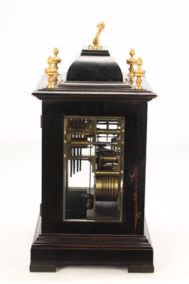 Lot PAYNE & CO., LONDON. A MID 19TH CENTURY EBONISED DOUBLE FUSEE QUARTER CHIMING BRACKET CLOCK