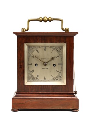 Lot SHEPPARD, BRISTOL. A SMALL ROSEWOOD DOUBLE FUSEE FOUR-GLASS LIBRARY CLOCK