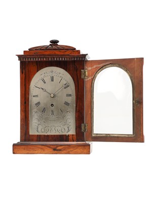 Lot DONALD, NEWCASTLE. A SMALL LATE REGENCY ROSEWOOD FUSEE TIMEPIECE MANTEL CLOCK