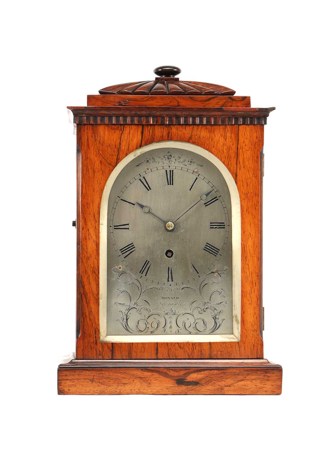 Lot DONALD, NEWCASTLE. A SMALL LATE REGENCY ROSEWOOD FUSEE TIMEPIECE MANTEL CLOCK