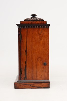 Lot DONALD, NEWCASTLE. A SMALL LATE REGENCY ROSEWOOD FUSEE TIMEPIECE MANTEL CLOCK