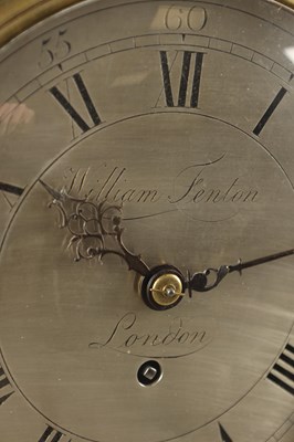 Lot WILLIAM FENTON, LONDON. A GEORGE III FIGURED MAHOGANY VERGE BRACKET CLOCK