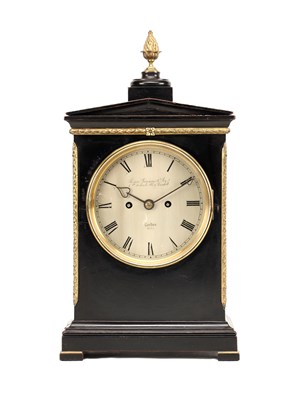 Lot THOMAS GAMMAGE & SON, LONDON A SMALL ORMOLU MOUNTED EBONISED DOUBLE FUSEE BRACKET CLOCK CIRCA 1840