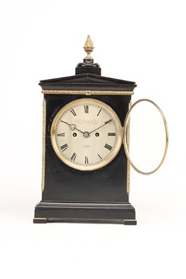 Lot THOMAS GAMMAGE & SON, LONDON A SMALL ORMOLU MOUNTED EBONISED DOUBLE FUSEE BRACKET CLOCK CIRCA 1840