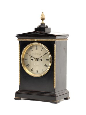 Lot THOMAS GAMMAGE & SON, LONDON A SMALL ORMOLU MOUNTED EBONISED DOUBLE FUSEE BRACKET CLOCK CIRCA 1840
