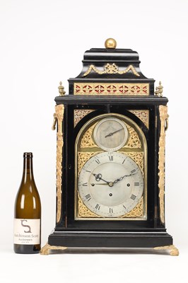 Lot GRAVELL & TOLKEIN, LONDON. A GEORGE III ORMOLU MOUNTED TRIPLE FUSEE QUARTER CHIMING BRACKET CLOCK