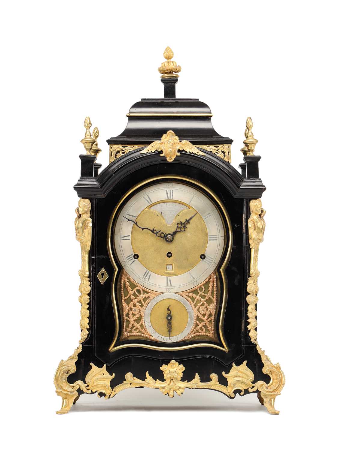 Lot THOMAS LOZANO, LONDON. A GEORGE III ORMOLU MOUNTED TRIPLE FUSEE QUARTER CHIMING BRACKET CLOCK