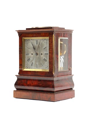 Lot SIMMONS, STOKE NEWINGTON A REGENCY FIGURED MAHOGANY DOUBLE FUSEE FOUR-GLASS BRACKET CLOCK
