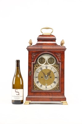 Lot CONYERS DUNLOP, LONDON. A GEORGE III FIGURED MAHOGANY VERGE BRACKET CLOCK WITH ALARM