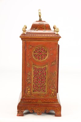 Lot STEPHEN RIMBAULT, LONDON. A MID 18TH CENTURY SCARLET LACQUER CHINOISERIE VERGE BRACKET CLOCK
