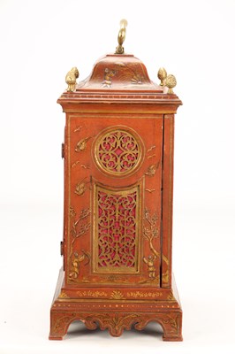 Lot STEPHEN RIMBAULT, LONDON. A MID 18TH CENTURY SCARLET LACQUER CHINOISERIE VERGE BRACKET CLOCK