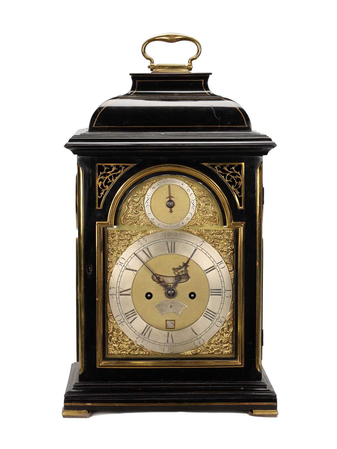 Lot JOHN WILLATS, LONDON, A GEORGE III BRASS INLAID EBONISED VERGE BRACKET CLOCK