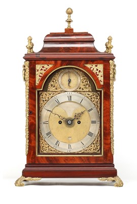 Lot JOHN TAYLOR, LONDON. A GEORGE III ORMOLU MOUNTED FIGURED MAHOGANY VERGE BRACKET CLOCK WITH ALARM