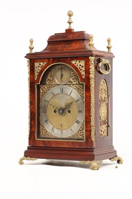 Lot JOHN TAYLOR, LONDON. A GEORGE III ORMOLU MOUNTED FIGURED MAHOGANY VERGE BRACKET CLOCK WITH ALARM