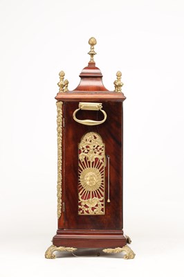 Lot JOHN TAYLOR, LONDON. A GEORGE III ORMOLU MOUNTED FIGURED MAHOGANY VERGE BRACKET CLOCK WITH ALARM