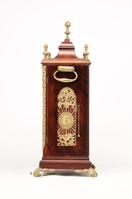 Lot JOHN TAYLOR, LONDON. A GEORGE III ORMOLU MOUNTED FIGURED MAHOGANY VERGE BRACKET CLOCK WITH ALARM