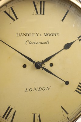 Lot 128 - HANDLEY & MOORE, LONDON. A REGENCY EBONISED DOUBLE FUSEE STRIKING WALL CLOCK