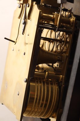 Lot 128 - HANDLEY & MOORE, LONDON. A REGENCY EBONISED DOUBLE FUSEE STRIKING WALL CLOCK