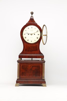 Lot BARRAUD, LONDON. AN UNUSUAL GEORGE III FIGURED MAHOGANY BALLOON SHAPED BRACKET CLOCK ON STAND