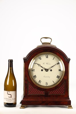 Lot JAMES WARREN, CANTERBURY. A GEORGE III FIGURED MAHOGANY PAD TOP VERGE BRACKET CLOCK