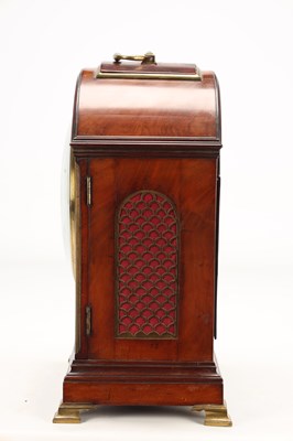 Lot JAMES WARREN, CANTERBURY. A GEORGE III FIGURED MAHOGANY PAD TOP VERGE BRACKET CLOCK