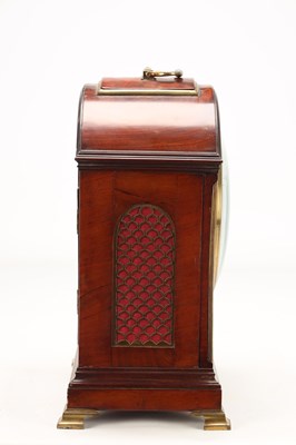 Lot JAMES WARREN, CANTERBURY. A GEORGE III FIGURED MAHOGANY PAD TOP VERGE BRACKET CLOCK